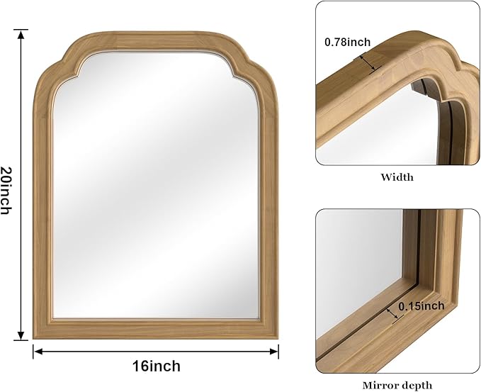 WallBeyond Wood Frame Wall Mirror Decor for Entryway, Living Room or Bedroom Home Decor - Light Woodgrain 16