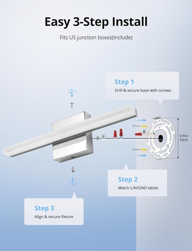 Combuh Modern Bathroom Light Fixtures Over Mirror, 16 Inch IP44 9W Chrome Vanity Light Bar for Bathroom, Wall Light Fixtures Cool White 6000K