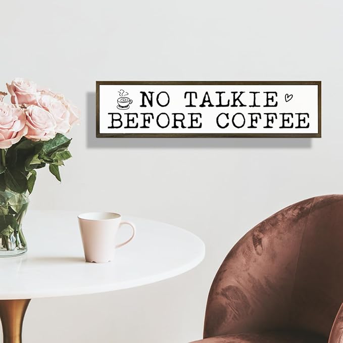 Coffees Wood Sign, Rustic Coffees Decoration, Country Farmhouse Decoration for Home Kitchen, Funny Coffee Station Decor, No Talk Before Coffee Sign, 17.8x4x1.2 inches