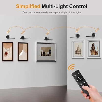 Hardwired Picture Light 12" LED Wall Art Light with Remote, 3CCT Dimmable Picture Lights for Wall, Gallery Art Lamp for Paintings Poster Light, 2700K-6500K Warm Nature White, 12W, Black