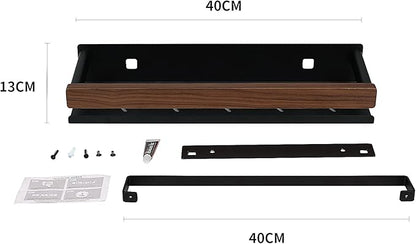 Bathroom Shelf 40 Inch, Wall Mounted Organizer with Towel Rail & Self-Draining - Space Saver with Removable Clips for Kitchen, Living Room, Solid Walnut Finish