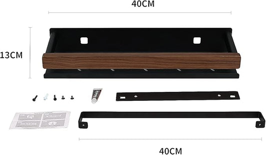 Bathroom Shelf 40 Inch, Wall Mounted Organizer with Towel Rail & Self-Draining - Space Saver with Removable Clips for Kitchen, Living Room, Solid Walnut Finish