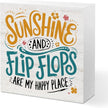 Sunshine Gifts for Women Men, Summer Themed Wood Box Sign Desk Decor, Sunshine and Flip Flop Beach Decorative Signs for Home Office Living Room Table Shelf Cubicle