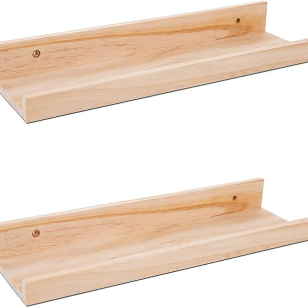 AZSKY Picture Ledge Shelf, Small Floating Shelves Set of 2, 16 Inches Nursery Book Shelves for Storage, Bookshelf Wall Mounted for Living Room Bedroom Decor Books Photo Frames,Natural