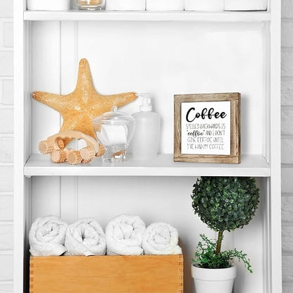 Farmhouse Coffee Bar Sign, Rustic Coffee Spelled Backwards is Eeffoc Wood Box Sign, Funny Wooden Box Signs, Farmhouse Home Kitchen Desk Shelf Decor 5.9×5.9 inch