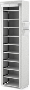 VTRIN Vertical Narrow Shoe Rack Organizer Tall Shoe Rack for Closet Entryway 10 Tier Non-Woven Cover Shoe Shelf Holds 20-22 Pairs Free Standing Shoe Storage Cabinet with Dustproof Cover, Multi Color