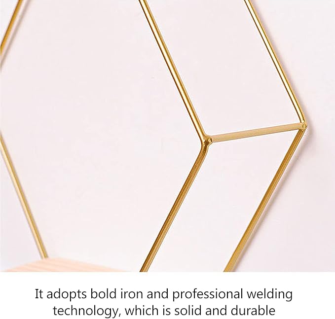 Set of 3 Metal Hanging Storage Shelve, Wall Mounted Floating Hexagon Shelves, Geometric Hexagon Shaped Mounted Floating Metal Framed Shelves Decorative Wire Wall Shelf for Bedroom Bathroom(Black)