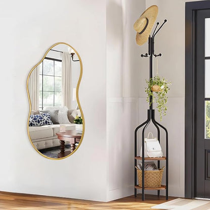 JJUUYOU Wall Mirror Irregular Metal Framed Decorative Gold Mirrors Large 20"x36" Asymmetrical Modern for Bedroom Living Room Entryway Hallway Hanging Home Decor