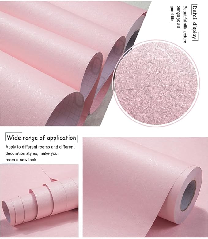 Cohoo Home Silk Pink Wallpaper Peel and Stick Contact Paper Pink Textured Silk Wallpaper Stick and Peel Self Adhesive Removable Paper Bedroom Wall Sticky Girls Drawer Liner Waterproof 15.7inW 197inL
