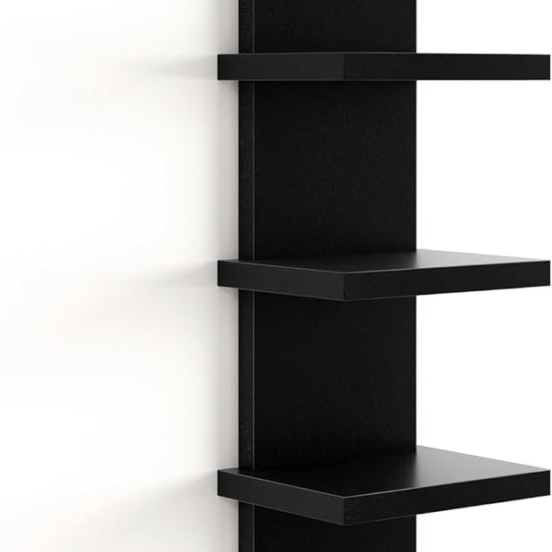 Fun Memories 5 Tier Wall Shelf Unit, Decorative Wall Mount Vertical Shelving, Floating Storage Home Decor Organizer Tall Tower Design Utility Shelving Bedroom Living Room, Black