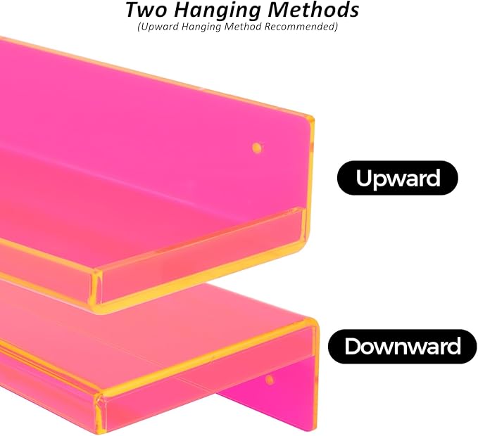 Floating Shelves for Wall Acrylic Wall Shelves for Bedroom Bathroom Living Room Kitchen 16.5X5.5'', Pack of 2, Neon Pink