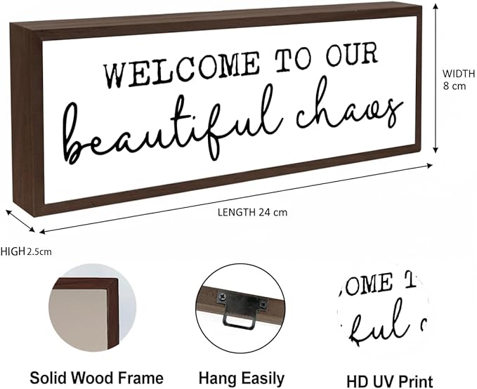 Welcome to Our Beautiful Chaos Sign, Funny Welcome Decor for Home, Entryway Decor, Decorative Framed Wooden Plaque, Front Door Decors for Porch Entryway, Housewarming Gift