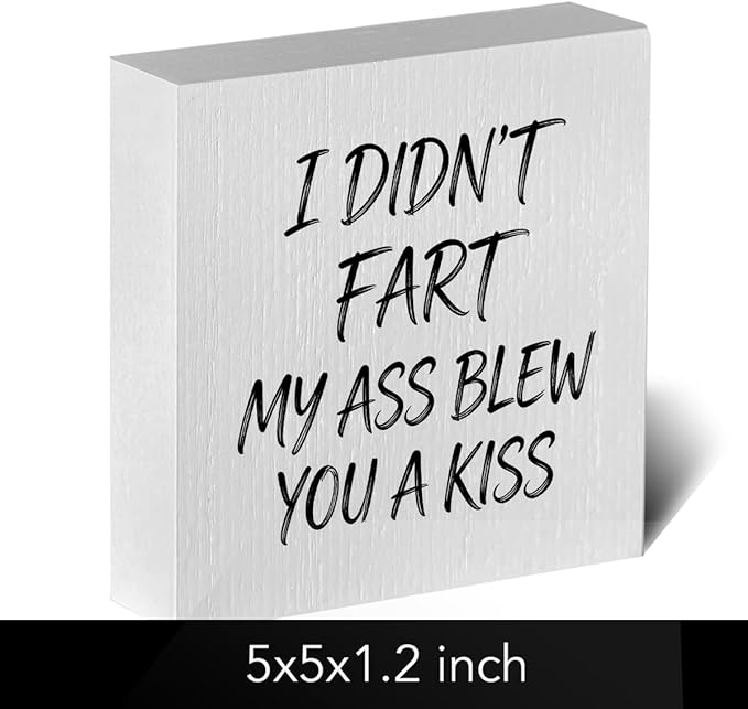Funny Rustic Bathroom Wooden Box Sign 5x5 Inch - 