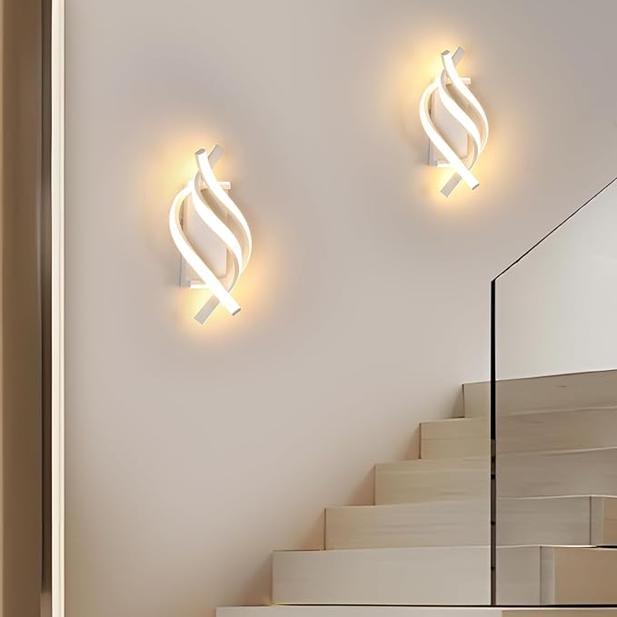 DELIPOP Modern LED Wall Sconce, 3000K Spiral Indoor Wall Light, 21W Acrylic LED Wall Lamp for Hallway Bathroom Bedroom Living Room