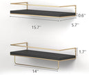 Shario Floating Shelves - Set of 2, Wall Mounted Hanging Shelves with Golden Towel Rack, Decorative Storage Shelves for Bathroom, Kitchen, Living Room & Bedroom (Black Gold, 15.7 Inches)