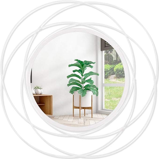 White Art Circle Mirror for Wall with Iron Metal Wire Frame Wall-Mounted Mirror for Home Decor Living Room Bedroom Bathroom Entryway Small 20” x 20”