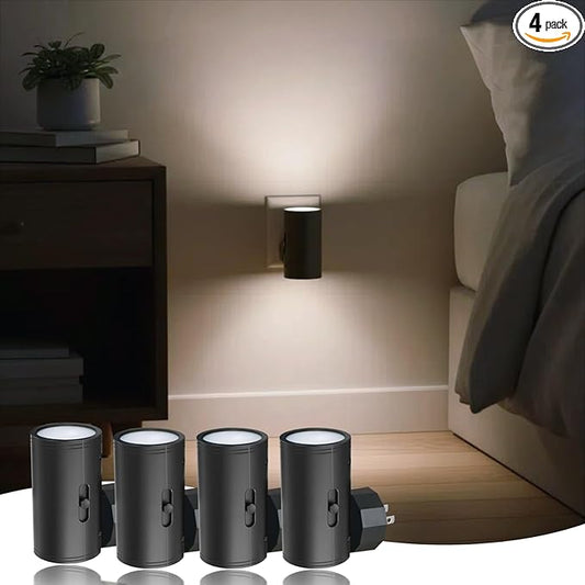 LED Night Light Plug into Wall, 0-300LM Adjustable Brightness,Light Sensor,Daylight 5000K,Dimmable Night Light for Hallway Bedroom Stairway, 4 Pack