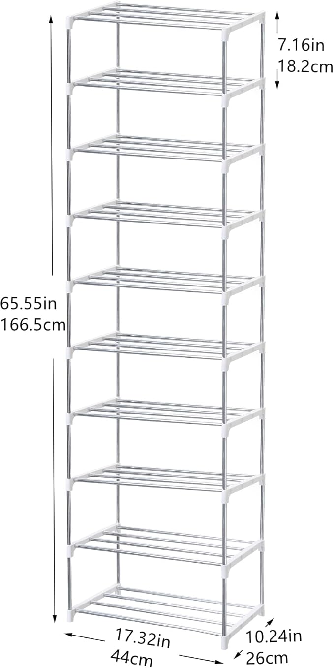 Stackable Small Shoe Rack, Entryway, Hallway and Closet Space Saving Storage and Organization (10-Tier, White)