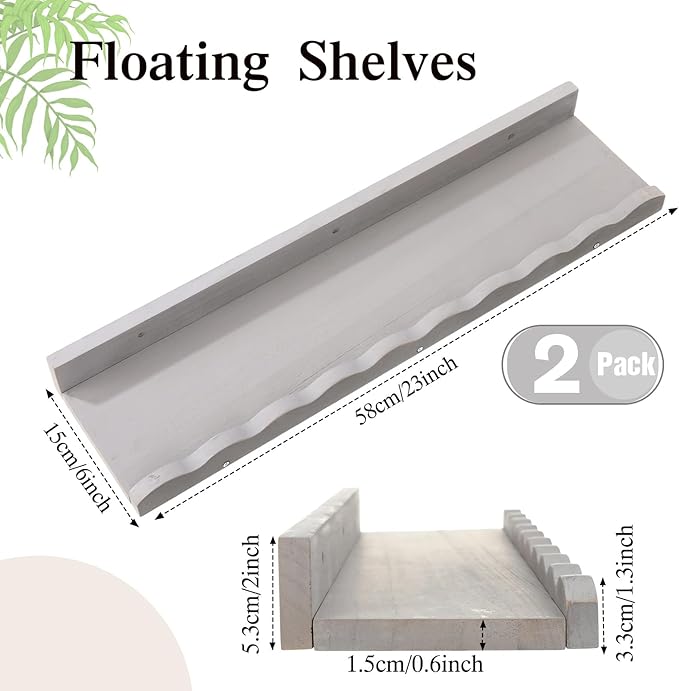 Suzile 2 Pcs Scalloped Shelves Wall Floating Shelves Set for Room, Bathroom, Bedroom, Cute Room Decor Aesthetic and Books, Toys, Photo Frames Storage(23
