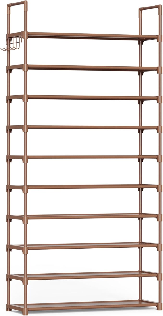 Kitsure Shoe Rack for Closet - 10-Tier Shoe Organizer with Hook Rack, Large-Capacity & Space-Saving Shoe Shelf for Entryway, Bedroom, Living Room,32.2