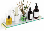 Glass Shelves for Bathroom,20-Inch Brushed Gold Floating Bathroom Shelf Stainless Steel Tempered Glass Shelf Modern Shelves Wall Mounted