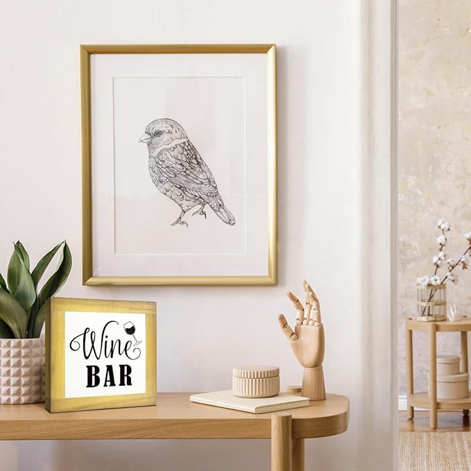 Wine Bar Signs, Box Sign Wood Desk Sign Decors, Wine Bar Decor Set, Decorative Wooden Table Top Decoration, Farmhouse Home Decor for Shelf, Country Style Home Bar Decoration, Coffee Signs A