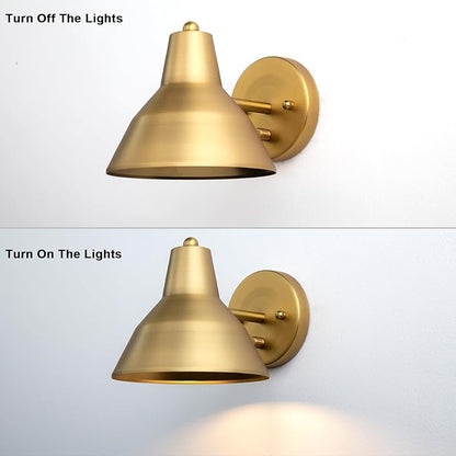 Yosoan Indoor Vanity Wall Sconce with Dimming On Off Switch, 1-Light Hardwired Vintage Wall Mount Metal Lamp Fixture with 6.89" Bowl Metal Shade in-Build Gold Bedside Reading Bedroom Bunk(Antique)