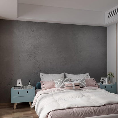 48"×591" Large Size Extra Wide Thick Darker Grey Black Concrete Wallpaper Peel and Stick Dark Gray Concrete Cement Contact Paper Vinyl Textured Adhesive Sticker for Bedroom Bathroom Gym Walls
