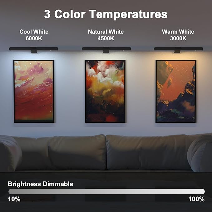 Starxing Picture Light with Remote, Wireless Battery Painting Light with 3 Lighting Colors, 4400mAh Rechargeable Art Light Display Lamp, Dimmable Timer Lamp for Artwork Gallery (Black)