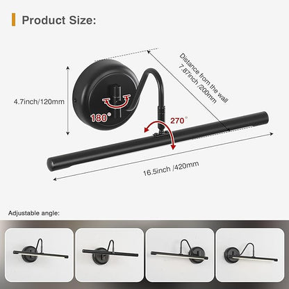 JOOSENLUX Picture Lights for Paintings Hardwired 16.5" Inch Long Dimmable Black Wall Lights with Adjustable Lighting Direction 110V 3000K