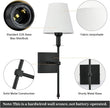 Bsmathom Wall Sconces Sets of 2, Rustic Industrial Wall Lamps, Hardwired Column Stand Sconces Wall Lighting, Bathroom Vanity Light Fixture with Fabric Shade for Bedroom Living Room Kitchen, Black