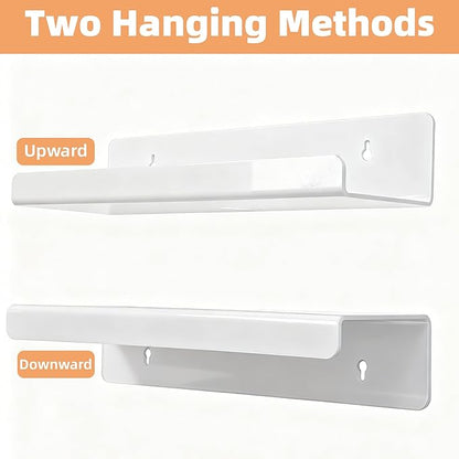 Acrylic Floating Shelves, Adhesive Wall Mount Command Shelves for Bathroom, Kitchen, Dorm - Renter-Friendly Easy Install Wall Shelves for Home Decor and Organization (Glossy White-4 Pack)