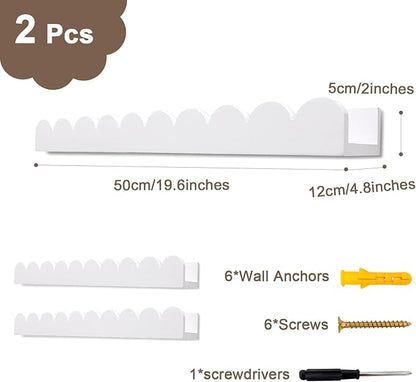 Floating Nursery Book Shelves, Scalloped Shelves for Kids Room 20 Inches, Nursery Bookshelf for Wall Set of 2, Nursery Shelves for Wall Wood, White