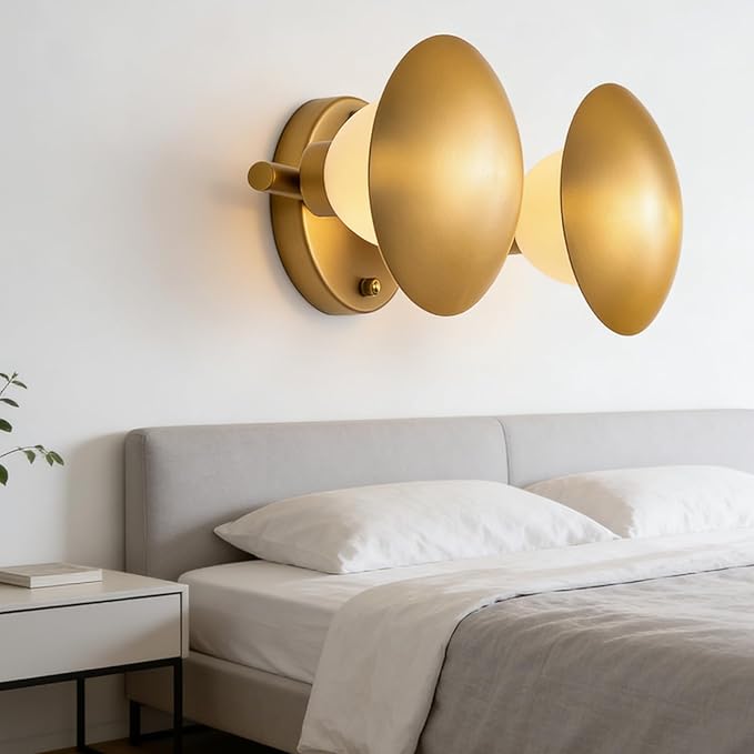 Modern Gold 2 Llight Mushroom Wall Sconces, Globe Spherical Wall Lamp, Mid Century Small Brass Vanity Single Ball Lights Fixture, Contemporary Milk Glass Wall Mounted Lamp for Bedroom Bathroom Hallway