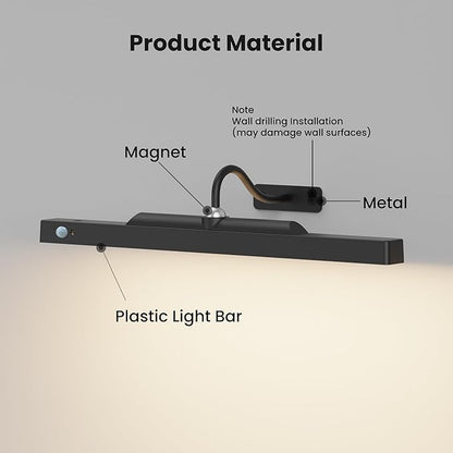 Picture Light for Wall Art Motion Sensor – 16'' Wireless and Dimmable Gallery Light, 5000mAh Battery Operated with Remote Control Art Light Over Frame Paintings and Artworks (Black)