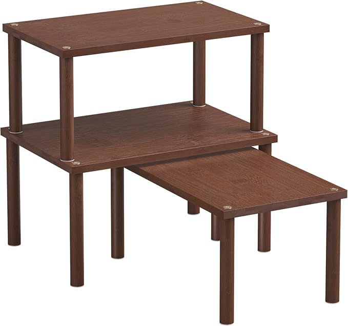 Cabinet Organizer Shelf(Set of 3),Bamboo Kitchen Counter Shelves for Countertop and Cabinet,Stackable Shelf Spice Racks,Medium(Brown)