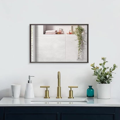 AAZZKANG Rectangular Metal Frame Mirror Retro Bathroom Bedroom Wall Mirrors Home Decor 20"x16"