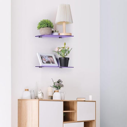 iobiotio Small Floating Shelves, 12 x 4'' Shelves for Wall, Modern Decorative Floating Shelves for Home Office, Wall Mounted, Purple, 2 Pcs