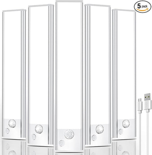 Under Cabinet Rechargeable Lighting: 12 Inch Motion Sensor Dimmable Lights Indoor - Battery Operated Lights - Wireless Closet Light Magnetic Led Light for Kitchen Home Bathroom Counter 5 Pack