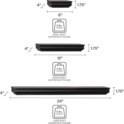 MELANNCO Floating Molding Shelves for Bedroom, Living Room, Bathroom, Kitchen, Nursery, Set of 5, Black
