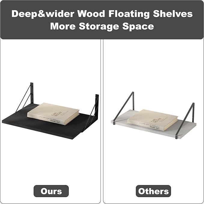 Love-KANKEI Wide Floating Shelves for Wall, Black 16