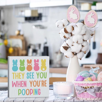 Easter Bathroom Decor Peeps Decor Funny Easter Decorations They See You When You're Pooping Wooden Box Sign for Home Office Bedroom Living Room Desk Shelves