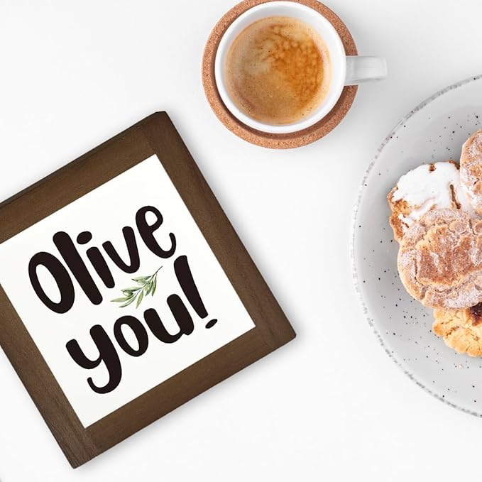 Olive You Signs, Home Kitchen Decor, Box Sign Wood Desk Sign Decors, Cute Kitchen Decor for Shelf, Olive Branch Sign, Farmhouse Decors, Home Bar Decor D