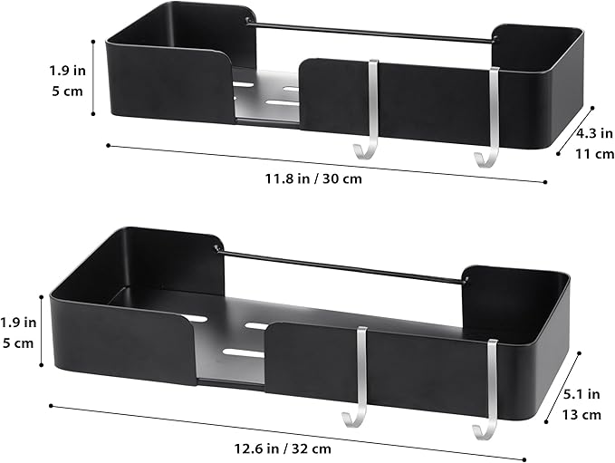 ABCOOL Shower Caddy Floating Bathroom Shelves - Set of 2, No Drill Wall Mounted Adhesive Hanging Shelves with Hooks Decorative Storage Shelves for Kitchen Living Room Bedroom