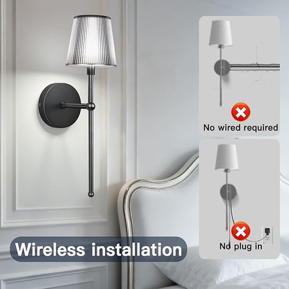 Battery Operated Wall Sconces Set of 2, Wireless Wall Sconce with Remote Dimmable Timer, Rechargeable 5200mAh, Cordless Wall Light for Bedroom Living Room, Hallway, Light Decor