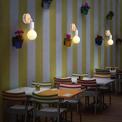 Vintage Loft Style Wooden Base Wall Lights Metal Lamp Minimalist Indoor Wall Sconces E26 Lamp Holder Lighting for Living Room Bedrooms (Bulb Sold Separately) (White)