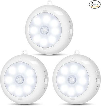 Motion Sensor Light Indoor, LED Night Light Closet Lights, Under Cabinet Lights, AA Battery Operated Stick on Wireless Puck Lights for Wall, Step, Stair, Dimmable (3 Pack)
