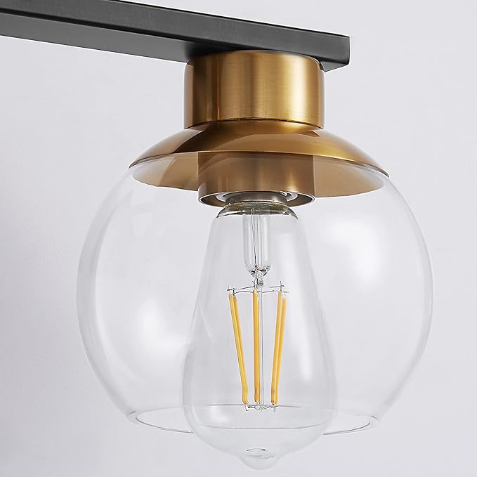 PAZALA Black Gold Bathroom Light Fixtures Over Mirror 5-Lights Vanity Light Wall Sconce with Globe Glass Shade, E26 Base, Perfect for Hallway Picture Wall Lighting Bathroom Bedroom Mirror Living Room