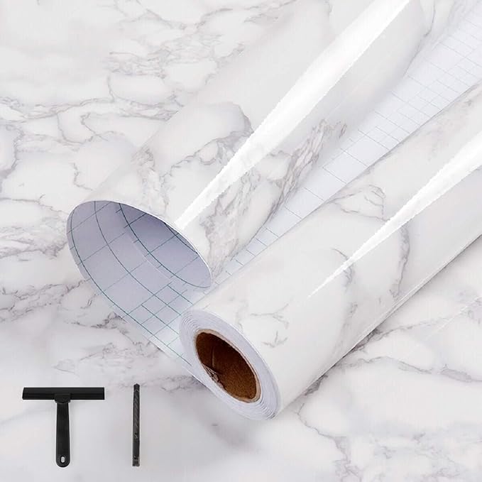 practicalWs White/Grey Marble Contact Paper 23.6