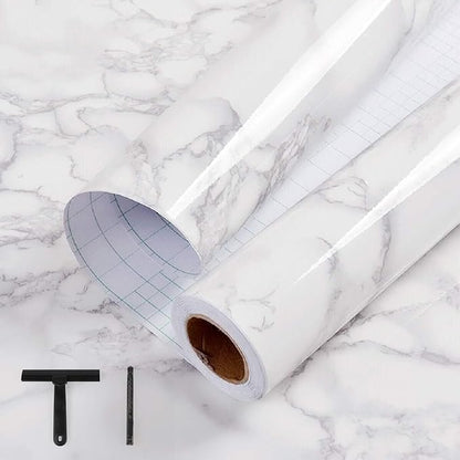 practicalWs White/Grey Marble Contact Paper 17.7" x 196.8", Marble Wallpaper Peel and Stick with Tools, Self Adhesive Vinyl Film Contact Paper for Countertops